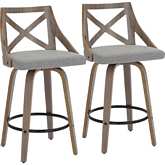 Charlotte Counter Stool in Light Grey Wood & Grey Fabric (Set of 2)